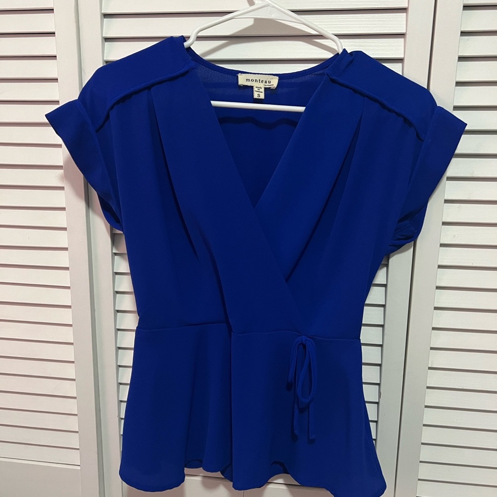 Monteau Royal Blue Wrap Blouse